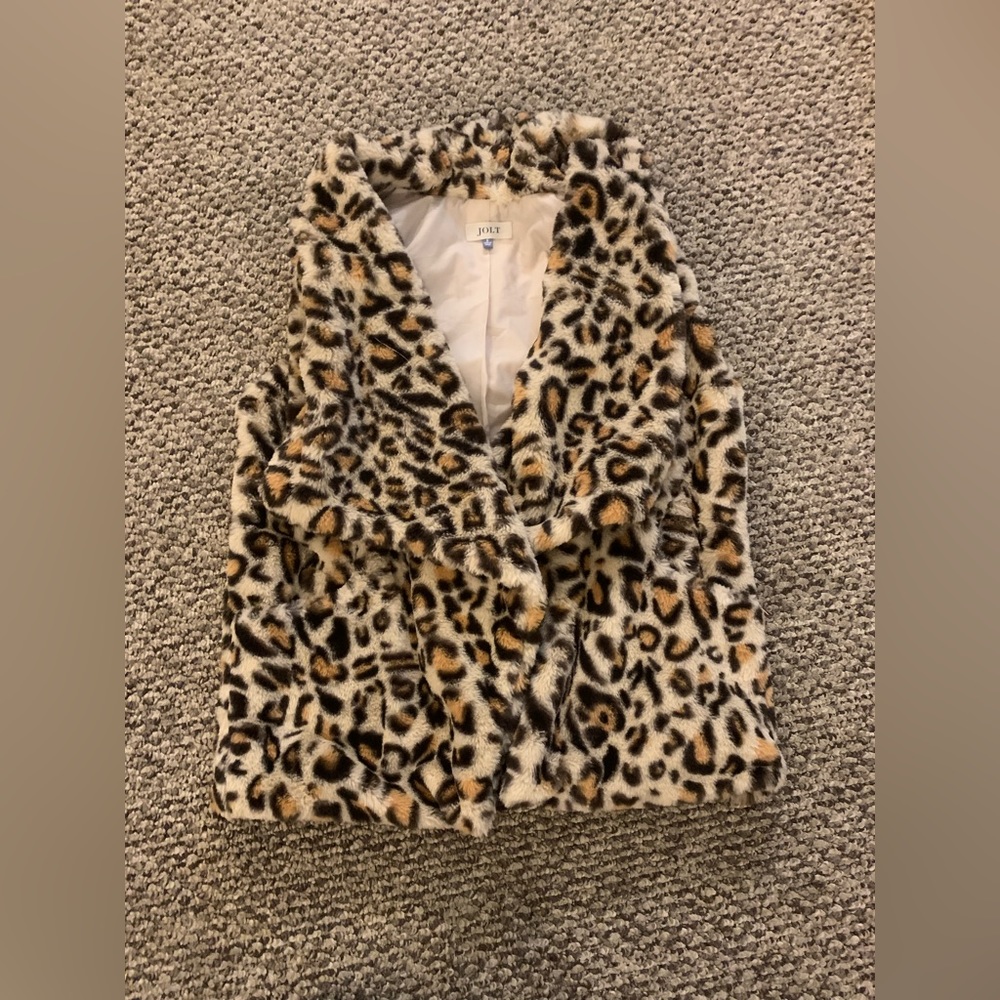 Leopard print fur vest